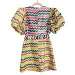 Queen of Sparkles Colorful Crochet Zipper Front Puff Sleeve Belted Dress- Size S (sold out online)