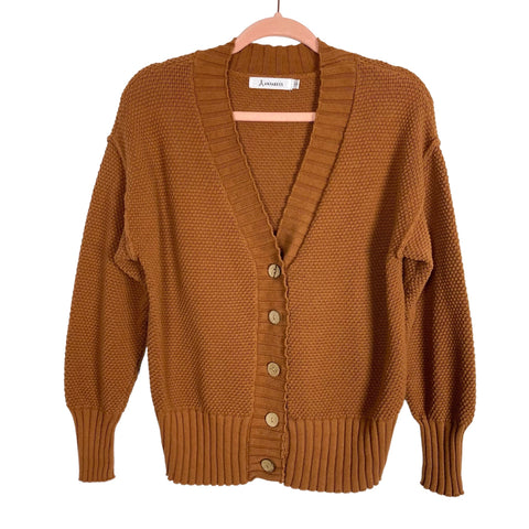 Anrabess Brown Waffle Knit Button Cardigan Pants Set- Size S (sold as set)