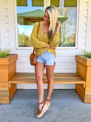 Free People Mustard Open Knit Sweater- Size S (sold out online)