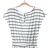 Pretty Garden White/Black Striped Off the Shoulder Drawstring Waist Romper- Size S