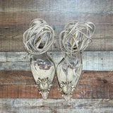 Wet Kiss Silver Lace Up Heels - Size 8.5