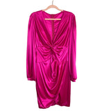No Brand Hot Pink Shimmery Satin Twist Front with Faux Wrap Skirt Dress- Size XL (see notes)