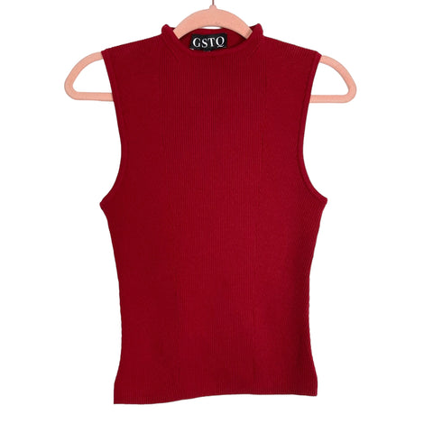 GSTQ Red Ribbed Sleeveless Mock Neck Top- Size M/L (we have matching skirt)