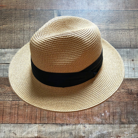 No Brand Paper Straw Belted Hat with Strap (56-58 cm)