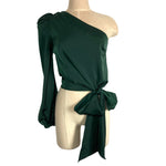 Lovers and Friends Green Satin One Shoulder Tie Blouse- Size S