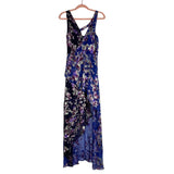 Chelsea and Walker Blue Floral Silk Blend Hi/Low Dress- Size 4