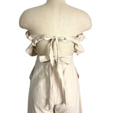 No Brand Cream Linen Ruffled Strapless with Back Ties Jumpsuit- Size S