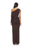 NBD Chocolate Cinched One Shoulder Side Cutout Back Slit Dress NWT- Size L (sold out online)
