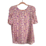 Pleione Pink/Purple/Orange Floral Puff Sleeve Top NWT- Size M