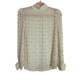 Retrofete Ivory Sheer Smocked Mock Neck with Rhinestones Top- Size S (see notes)