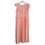 A New Day Coral/Brown/Purple Striped Smocked Ruffle Sleeve with Back Cut Out Dress- Size L (sold out online)