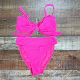 Pink Lily Hot Pink Textured Knotted with Back Tie Padded Bikini Top - Size S (we have matching bikini bottoms)