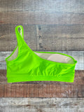 No Brand Neon Green One Shoulder Swim Top - Size S ( See Notes)