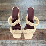 STAUD Cream Leather Ruched Heeled Sandals- Size 36