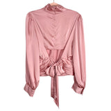 Fashion to Figure Satin Keyhole Front Exposed Button Up Back/Tied Blouse NWT- Size 0 (XL)