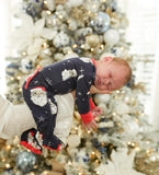 The Beaufort Bonnet Company Navy Santa Zip Up Footie Outfit- Size 0-3M