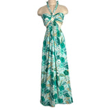 Aakaa Palm Print Back Cutout Halter Tie Dress- Size S