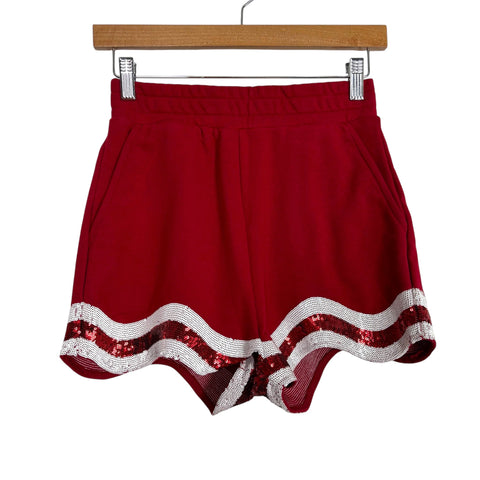 Queen of Sparkles Red Sequin Trim Sweatpants Shorts- Size XS
