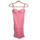 No Brand Pink Bustier Ruched Mesh Overlay Dress- Size XL