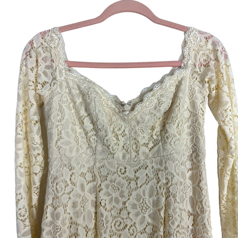 Maniju Cream Lace Off the Shoulder Long Sleeve Maternity Dress- Size S The Saved Collection Maniju Cream Lace Off the Shoulder Long Sleeve Maternity Dress- Size S The Saved Collection