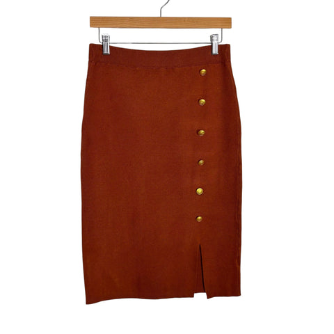 Kate Kasin Burnt Orange/Gold Button Pencil Skirt - Size L