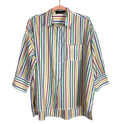 Pomander Place Rainbow Striped Button Up- Size XXL