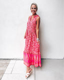 R. Vivimos Red and Pink Floral Button Up Dress- Size M 8/10 (sold out online)