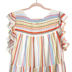 Marie Oliver Colorful Striped Ruffle Sleeve Lined Dress- Size XL