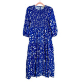 Sunday Up Blue Floral Smocked Bodice Dress- Size M