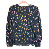 Who What Wear Black with Multi-Color Polka Dots and Button Shoulder Detail Smocked Top- Size L
