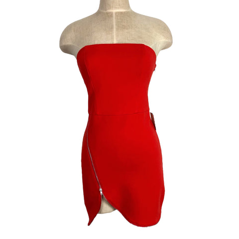 Superdown Red with Zipper Detail Strapless Dress NWT- Size S