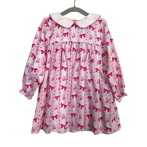 The Smocked Flamingo Pink Bow/Ballet Slipper Dress - Size 4T