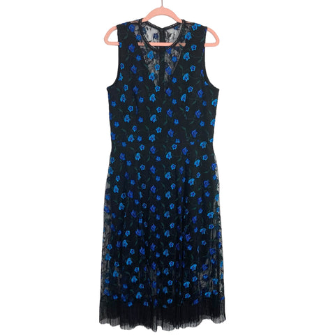 Dress the Population Black with Blue and Green Embroidered Floral Lace Overlay Dress- Size XL