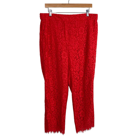 J Crew Red Crochet Lace Pull On Pants- Size 14 (sold out online, Inseam 26")