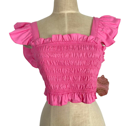 Altar'd State Pink Smocked Ruffle Tie Back Crop Top NWT- Size M