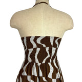 ASTR Brown/White Abstract Printed Linen Blend Smocked Bodice with Removable Strap Halter Dress- Size S (sold out online)