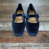 J Crew Navy Velvet Mary Jane Flats- Size 9