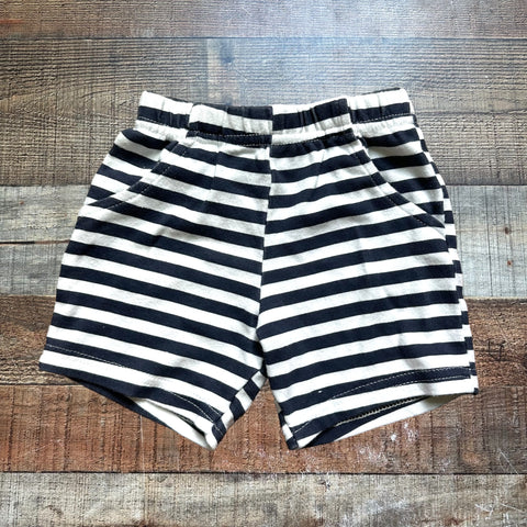 Hudson Baby White with Navy Stripes Shorts- Size 6-9M