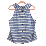 Sail to Sable Chambray and White Striped Button Back Cowl Neck Top- Size XL