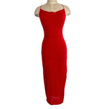 Petal + Pup Red with Back Criss Cross Straps and Side Slit Midi Dress- Size 4 (sold out online)