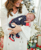 The Beaufort Bonnet Company Navy Santa Zip Up Footie Outfit- Size 0-3M