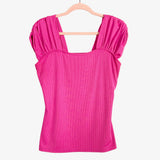 No Brand Pink Ribbed with Cinched Cap Sleeves Top- Size ~L (see notes)