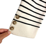Loft White/Black Striped Button Sleeve Split Neck Sweater- Size XXS