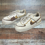 Pre-Owned Nike Air Force 1 White and Leopard Sneakers- Size 8.5 (see notes)