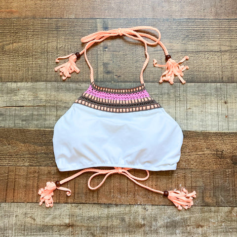Victoria Secret White Crochet Halter Padded Bikini Top- Size M