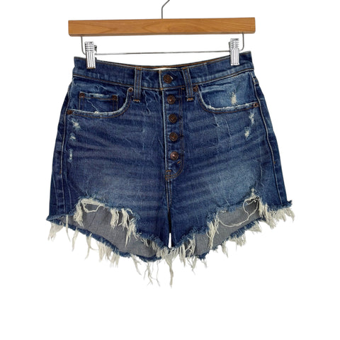 Abercrombie & Fitch High Rise Butterfly Distressed Raw Hem Mom Shorts- Size 25/0