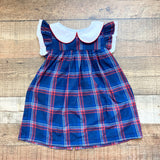 Bella Bliss Navy/Red Plaid with White Collar and Ruffle Sleeves Dress- Size 4 (see notes)