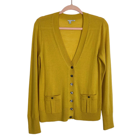 Halogen Mustard 100% Merino Wool Button Front Cardigan- Size M