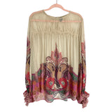 Blank London Cream Sheer Metallic Printed Top- Size XL