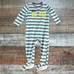 Simple Joys by Carter's Blue/Gray Striped Best Brother Fleece Zip Up Footie Outfit- Size 24M